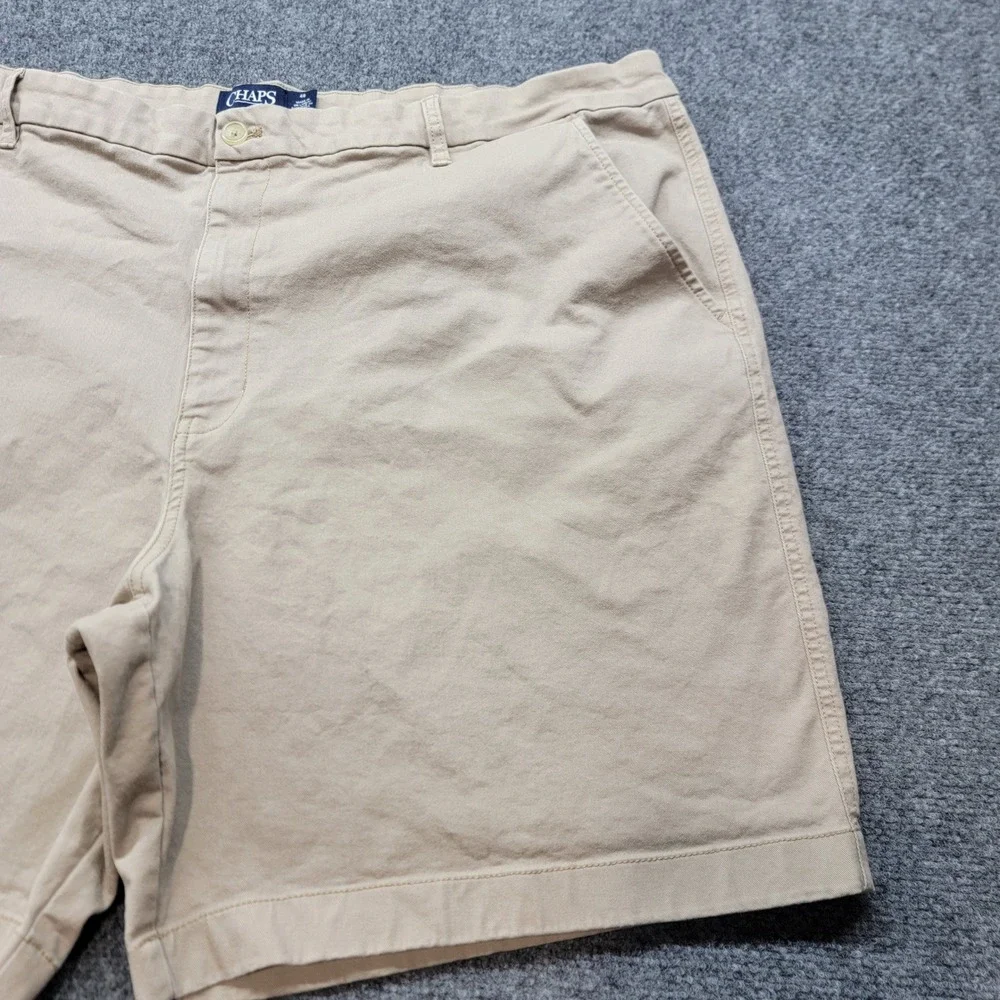 Chaps Mens Khaki Tan Stretch Chino Shorts Size 48 Flat Front Cotton Twill Casual